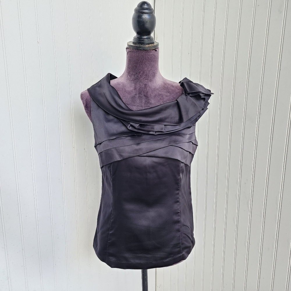 New York & Company Black Stretch Satin  Rutched Sleeveless Detail Zip Size M